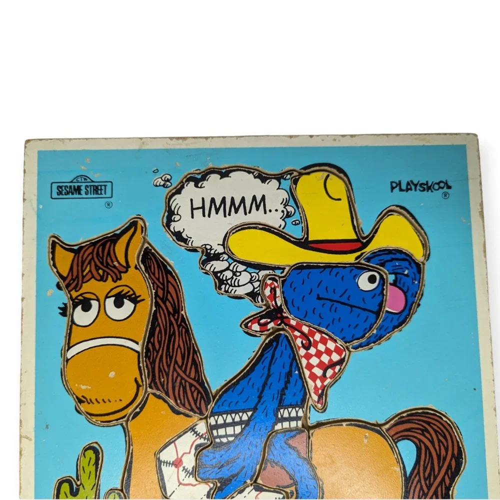 Vintage Playskool 1976 Sesame Street Grover Backwards 16 Piece Puzzle